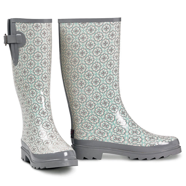 M&F Western Rain Boot Womens Gray Geometric Design Round Toe Jayla Style