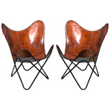 Pair Genuine Leather Butterfly Chair Folding Modern Sling Accent Seat