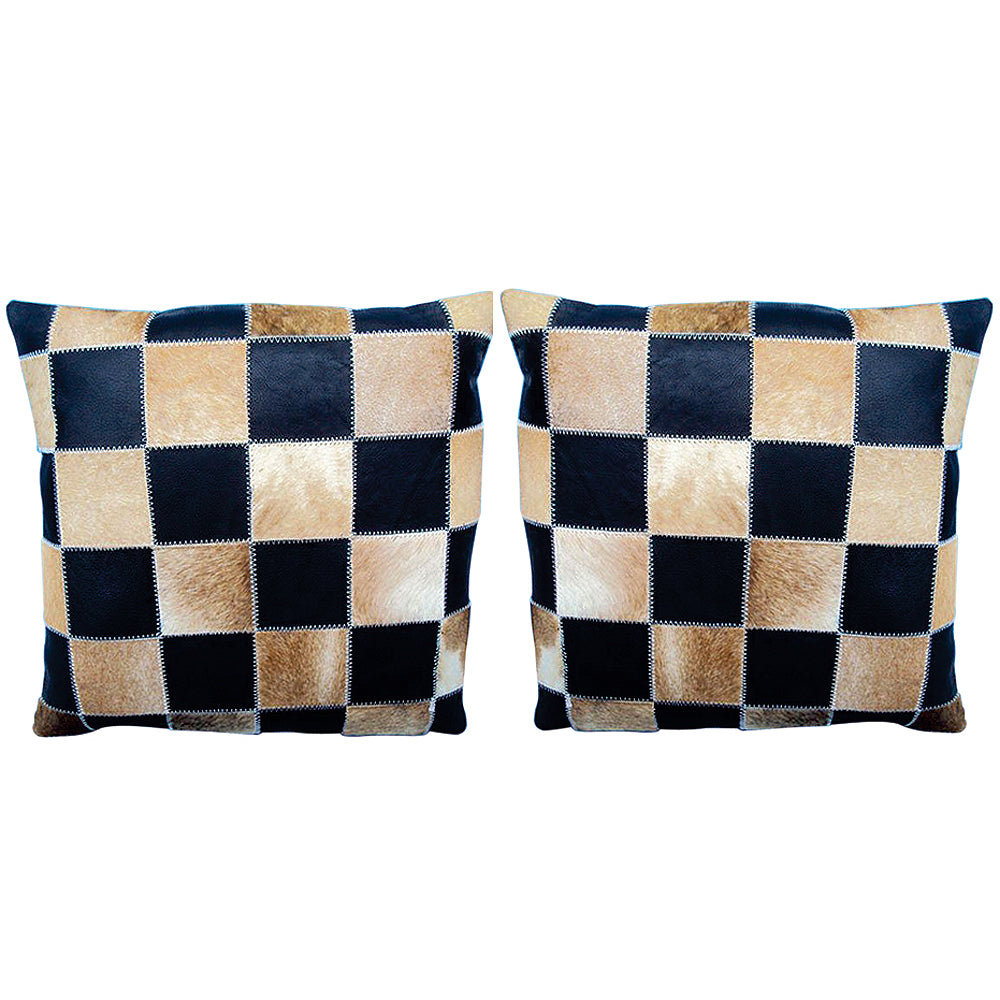 Set Of 2 Smooth Leather Patchwork Cushion Pillow Cover 16 X