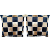 Set Of 2 Smooth Leather Patchwork Cushion Pillow Cover 16 X