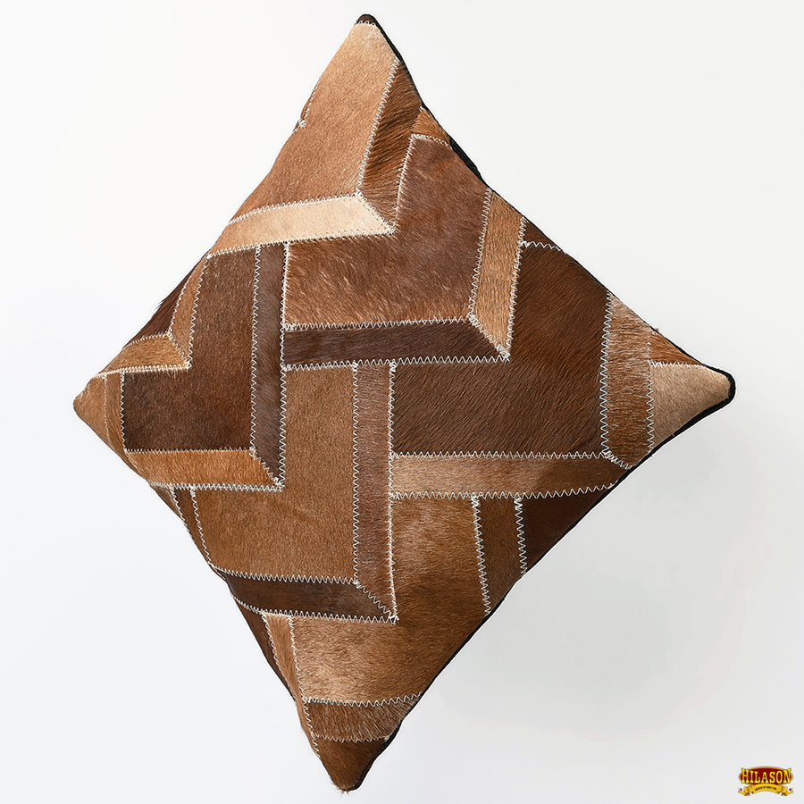 Hilason Cowhide Leather Hair-On Patchwork Cushion Pillow Cover