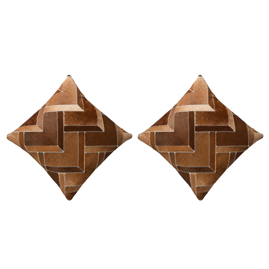 Hilason Set Of 2 Cowhide Leather Hair-On Patchwork Cushion Pillow Cover 16 X - Uhorse