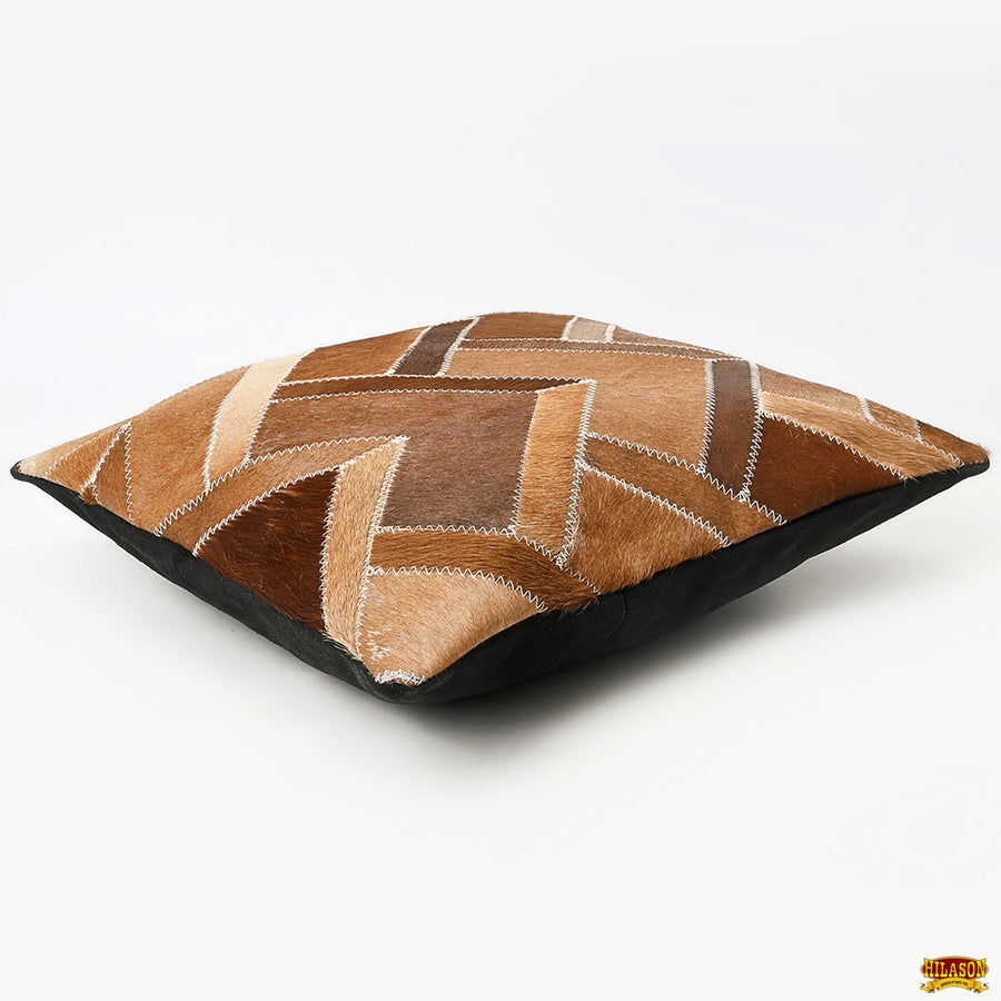 Hilason Cowhide Leather Hair-On Patchwork Cushion Pillow Cover