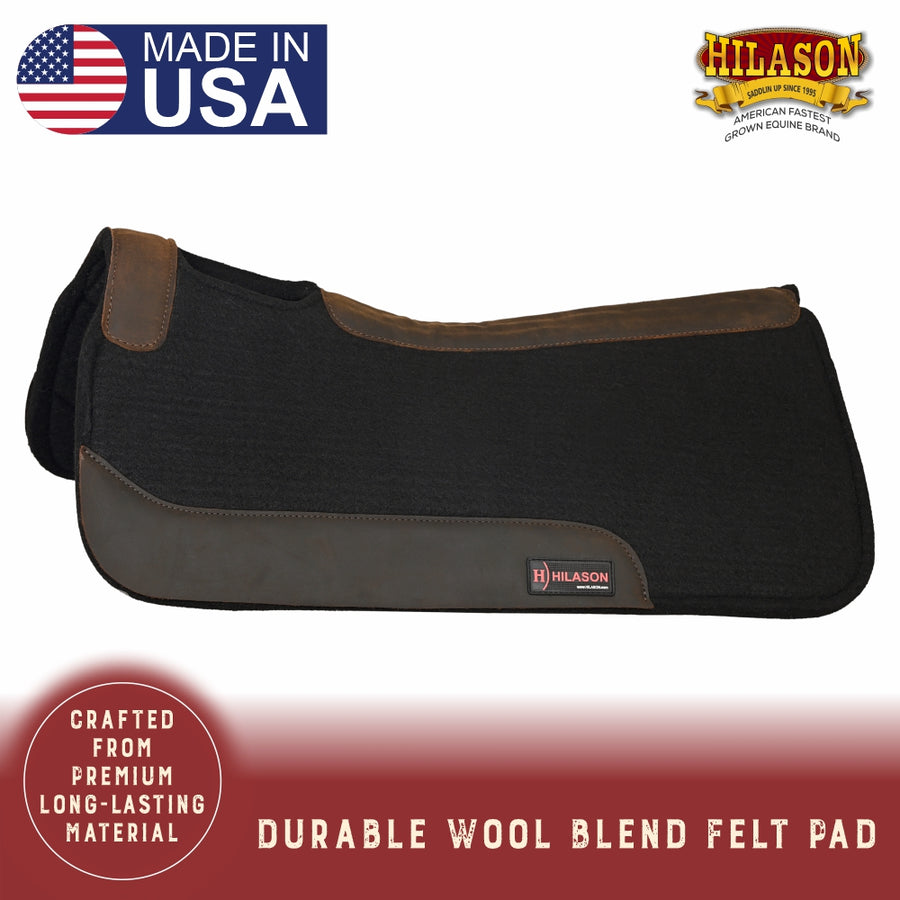 HILASON Western Wool Felt Horse Saddle Pad W/ Distressed Wear Leather Made in USA | for Horses