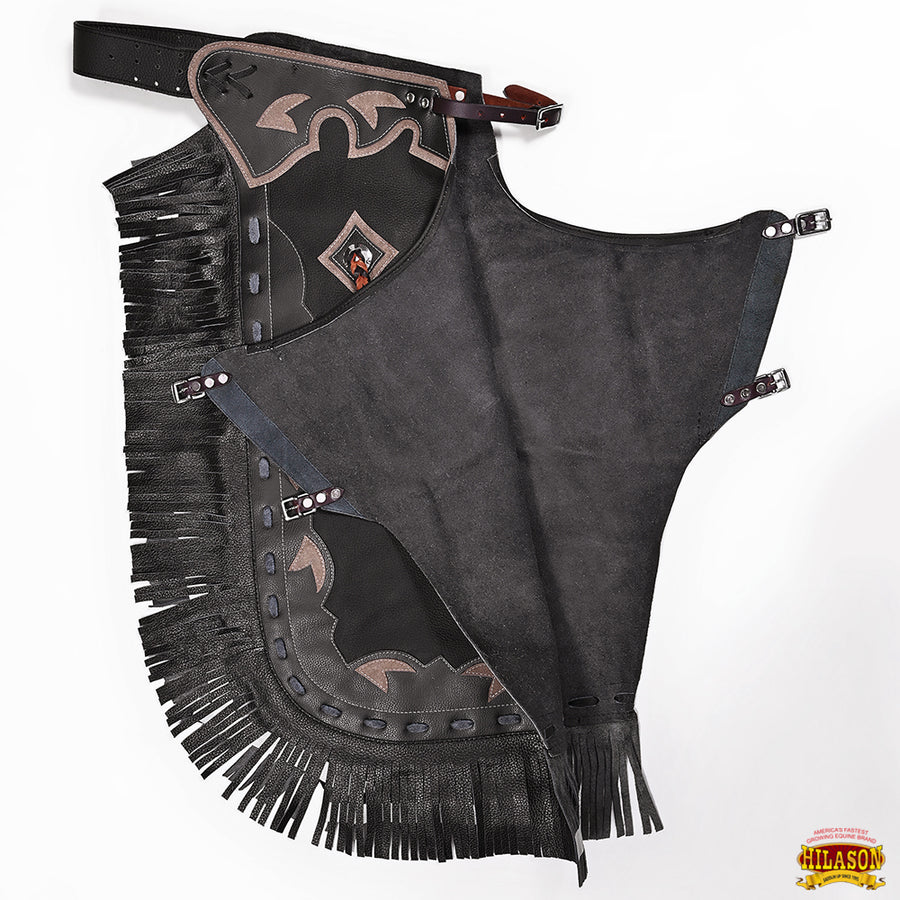 HILASON Adult Pro Rodeo Bronc Bull-Riding Genuine Leather Chinks | Handmade Chaps Western Riding for Adults Hand Tooled