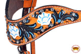 Hilason Western Horse Headstall Bridle American Leather Tan Floral Black Inlay