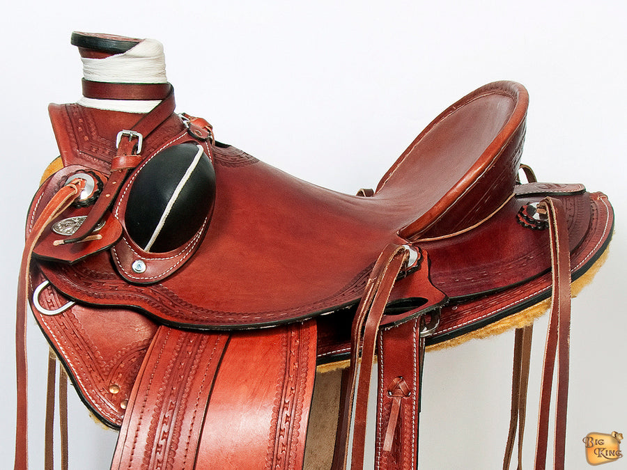 HILASON Western Horse Wade Saddle American Leather Ranch Roping Mahogany | Hand Tooled & For Horses