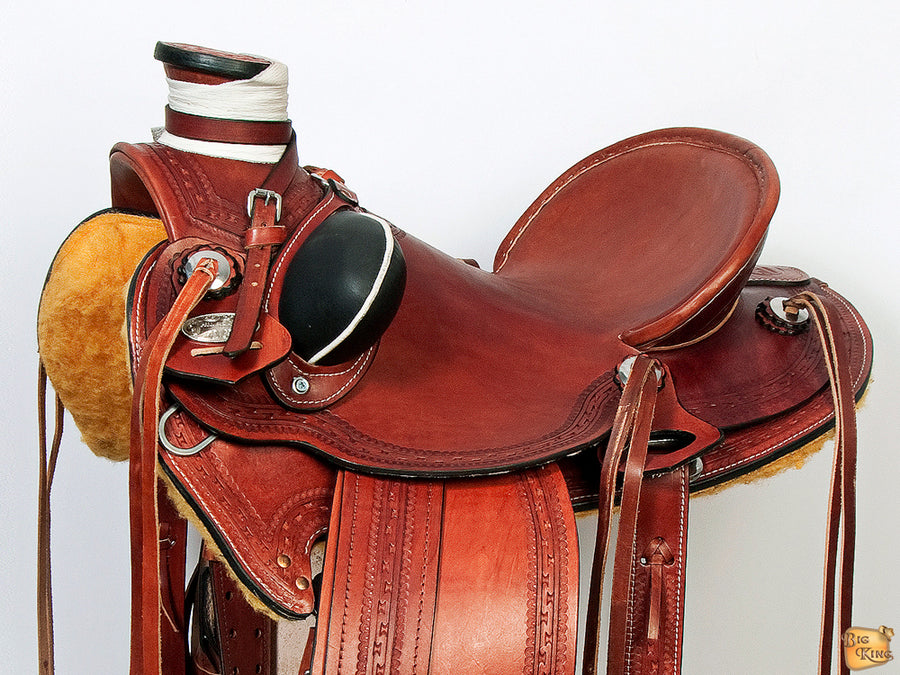HILASON Western Horse Wade Saddle American Leather Ranch Roping Mahogany | Hand Tooled & For Horses