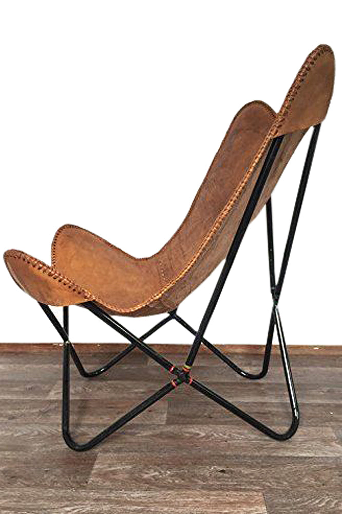 HILASON Genuine Leather Butterfly Chair Folding Lounge Modern Sling Accent Seat | Chair
