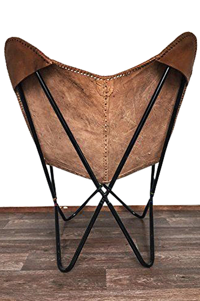 HILASON Genuine Leather Butterfly Chair Folding Lounge Modern Sling Accent Seat | Chair