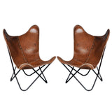 Pair Genuine Leather Butterfly Chair Modern Sling Accent Seat