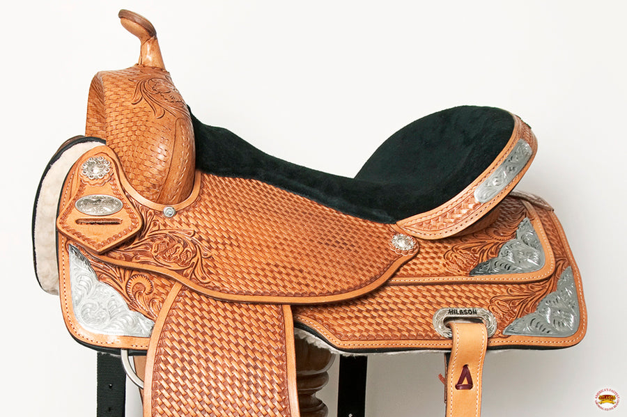HILASON Western Horse Saddle Leather Treeless Trail Barrel Tan | for Horses