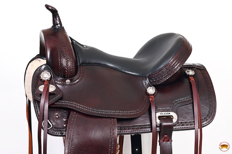 HILASON Western Horse Saddle American Leather Treeless Trail Pleasure | Barrel for Horses