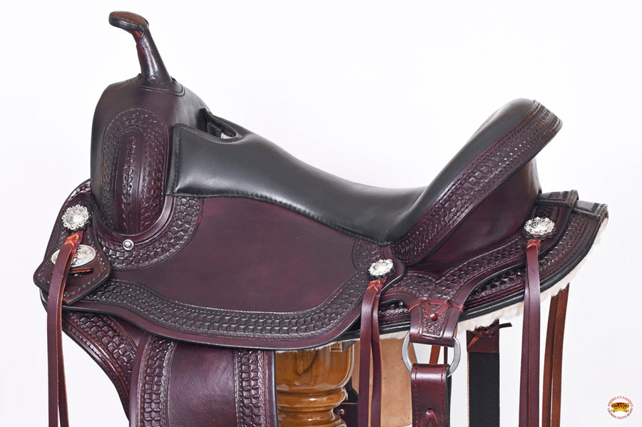 HILASON Western Gaited Flex Trail Horse American Leather Saddle | Treeless for Horses