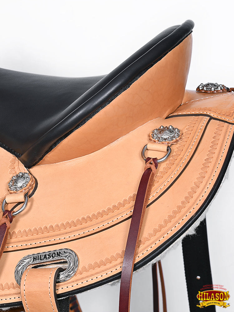 HILASON Western Draft Horse Wide Gullet Trail American Leather Saddle | for Horses