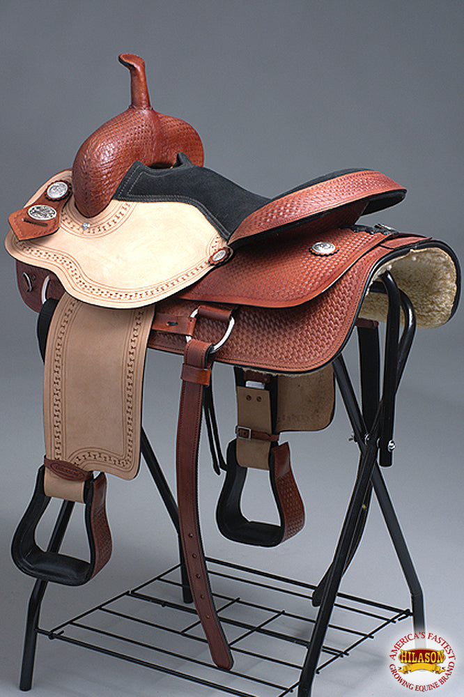 HILASON Western Horse Trail Show Saddle Synthetic Pleasure Riding | Hand Tooled Ranch roping Leather For Horses