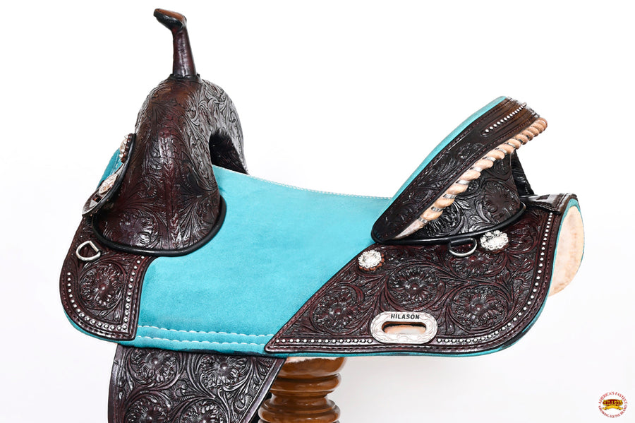 HILASON Western Horse Treeless Trail Barrel American Leather Saddle | for Horses