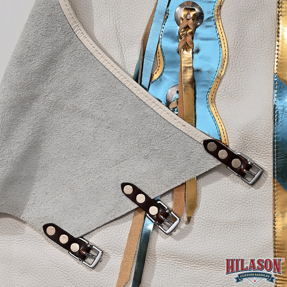 Hilason Bull Riding Pro Rodeo Chaps White Smooth Leather Bronc Show Adult
