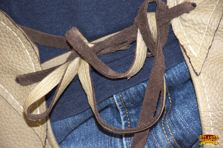 HILASON Pro Rodeo Bull Riding Genuine Leather Chaps Biege | for Men and Women Western Unisex