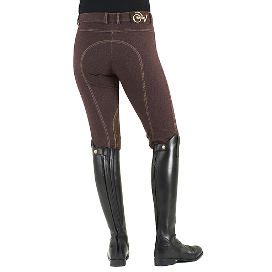 Ovation Euro Melange Knee Patch Breech Comfortable Denim-Knit Contrast Stitching - Hilason