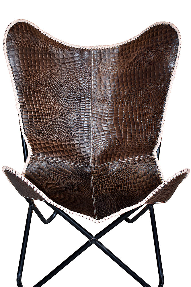 Genuine Leather Butterfly Chair Folding Lounge Modern Sling Accent Seat