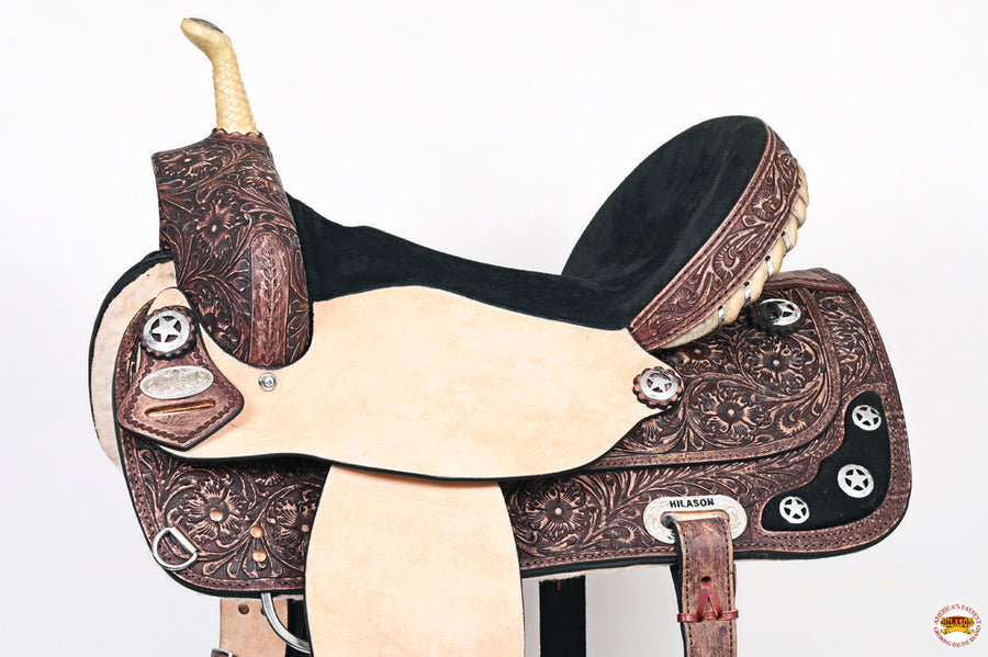 HILASON Western Horse Treeless Trail Barrel American Leather Saddle | for Horses