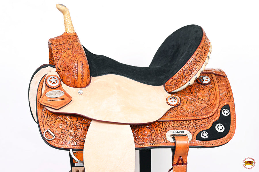 HILASON Western Horse Saddle American Leather Treeless Trail Barre | Barrel for Horses