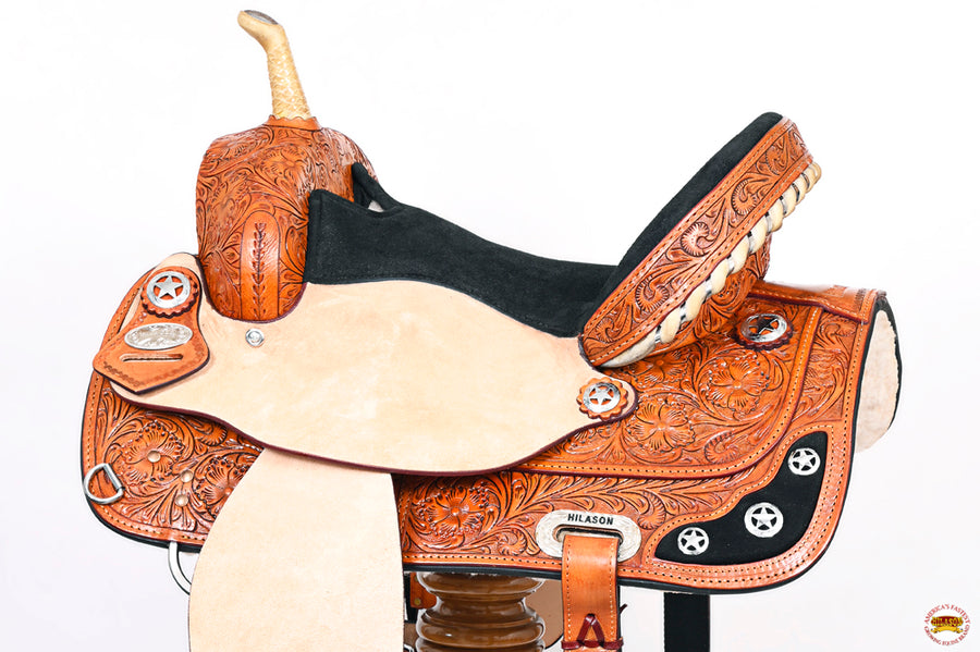 HILASON Western Horse Saddle American Leather Treeless Trail Barre | Barrel for Horses