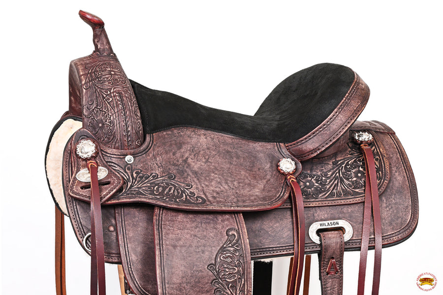 HILASON Western Horse Saddle American Leather Treeless Trail Pleasure | Barrel for Horses