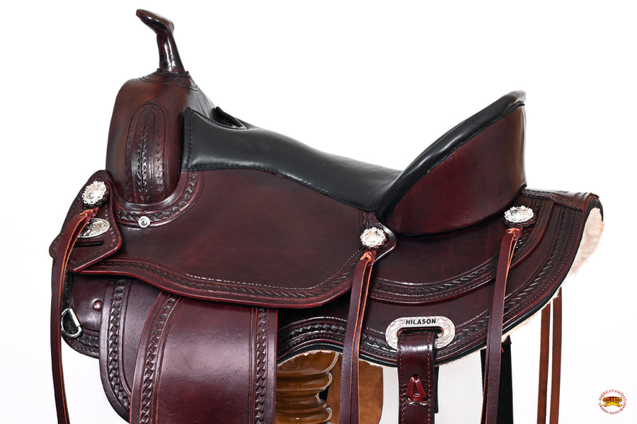 HILASON Western Horse Saddle American Leather Treeless Trail Pleasure | Barrel for Horses