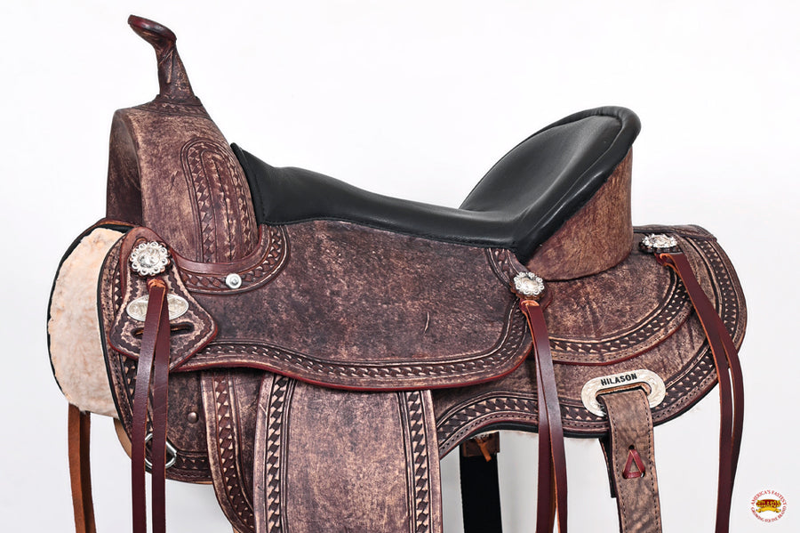 HILASON Western Horse Saddle American Leather Treeless Trail Pleasure | Barrel for Horses