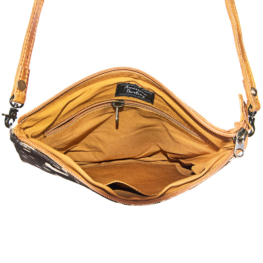 American Darling Western Small Crossbody Bag – Genuine Hair-On Cowhide Leather with Fringes, Adjustable Strap, Handcrafted in Texas