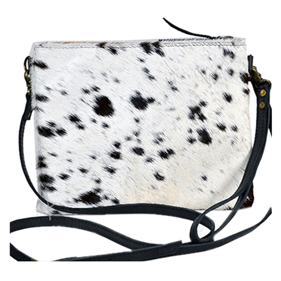Black and white cowhair crossbody bag with black leather strap - Uhorse