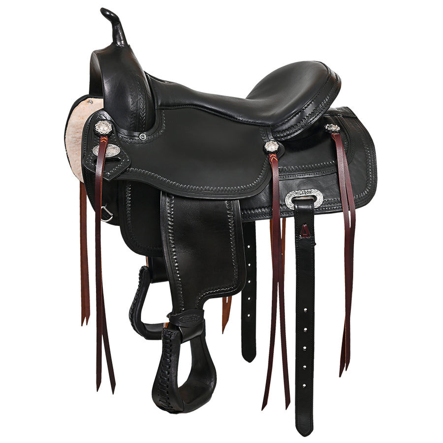 16 In HILASON Western Horse Saddle American Leather Flex Tree Trail and Pleasure Black - Uhorse