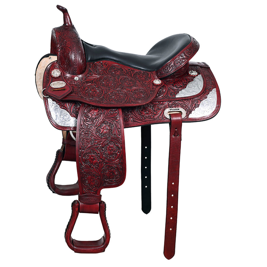 15 In HILASON Western Horse Saddle American Leather Flex Tree Trail and Pleasure Mahogany - Uhorse