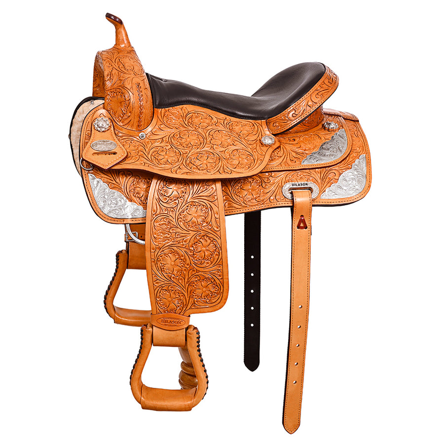 16 In HILASON Western Horse Saddle American Leather Flex Tree Trail and Pleasure Oiled Tan - Uhorse