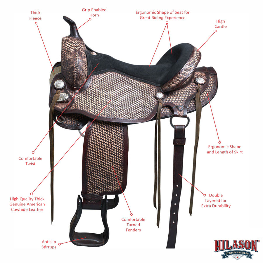 Flex Tree Western Horse Saddle American Leather Barre Trail & Pleasure Brown By Hilason