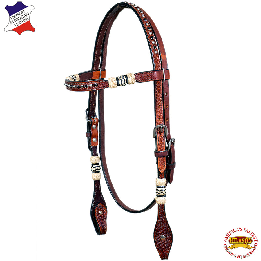 HILASON Western Headstall Horse Tack American Leather Dark Brown Rawhide | Bridle