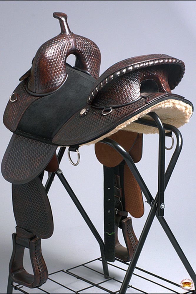 HILASON Western Horse Trail Barrel Racing American Leather Saddle | Treeless for Horses