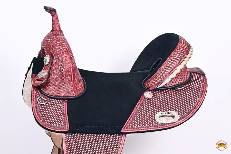 HILASON Western Horse Trail Barrel Racing American Leather Saddle | Treeless for Horses