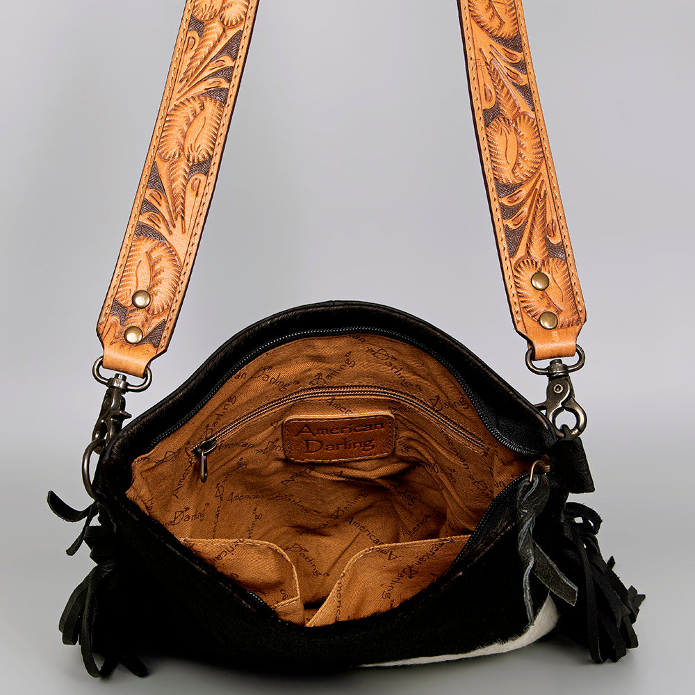 American Darling ADBGS192BKW Messenger Hair On Genuine Leather Women Bag Western Handbag Purse