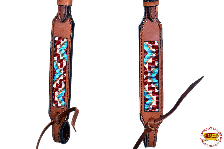 HILASON Western Horse Headstall Bridle American Leather w/ Beaded Aztec Brown
