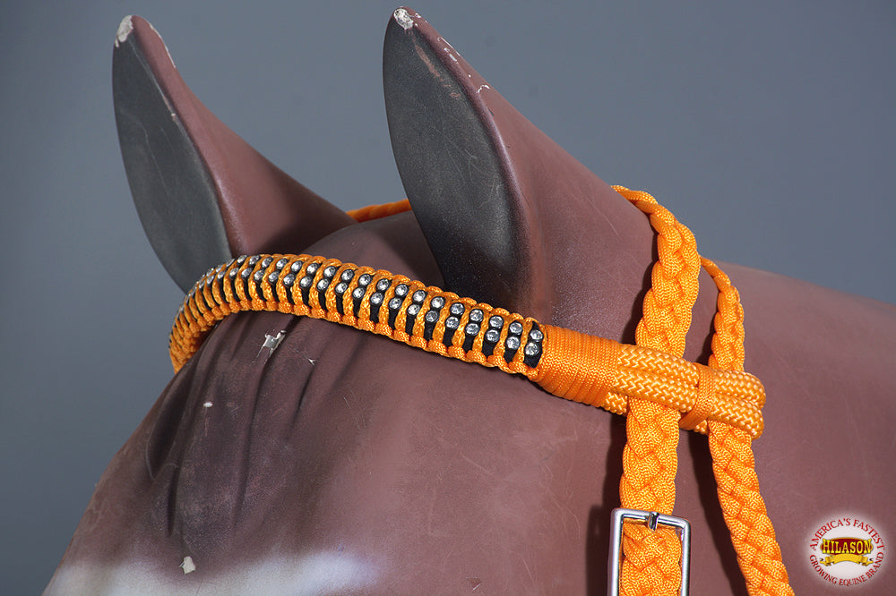 Hilason Flat Braided Paracord Horse Headstall Bridle Black W/ Crystals