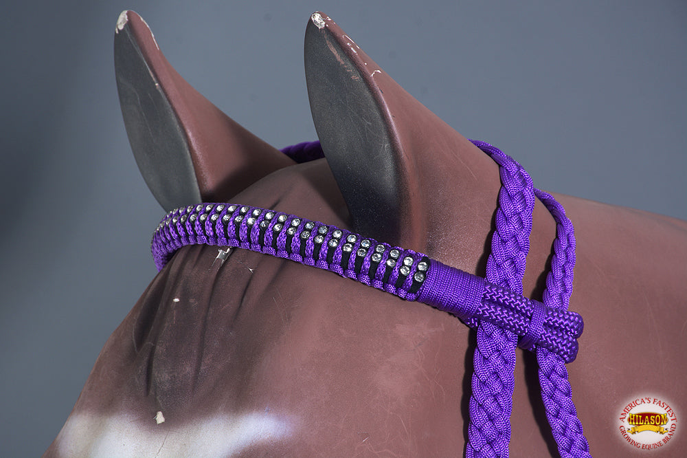 Hilason Flat Braided Paracord Horse Headstall Bridle Black W/ Crystals