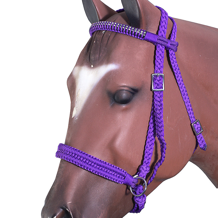 Hilason Flat Braided Paracord Horse Headstall Bridle Purple with Crystals - Uhorse