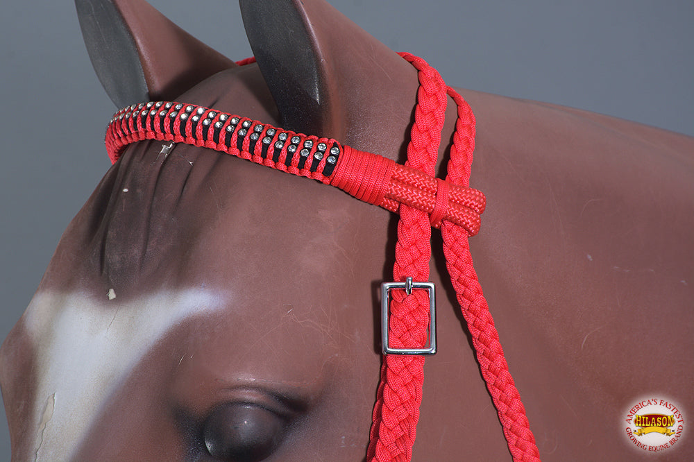 Hilason Flat Braided Paracord Horse Headstall Bridle Black W/ Crystals