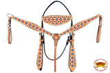 HILASON Western Horse Leather Headstall & Breast Collar Tack Set Aztec | Leather Headstall | Leather Breast Collar | Tack Set for Horses | Horse Tack Set