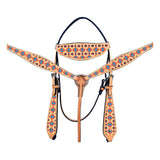 HILASON Western Horse Leather Headstall & Breast Collar Tack Set Aztec | Leather Headstall | Leather Breast Collar | Tack Set for Horses | Horse Tack Set