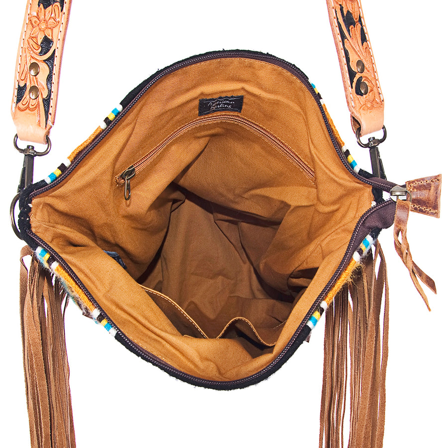 American Darling CrossBody Bag Hand Tooled Saddle Blanket Fabric Genuine Leather Western Women Handbag | for