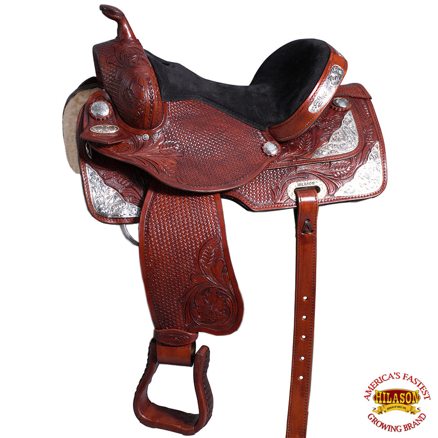 HILASON Western Horse Treeless Saddle American Leather Trail Barrel Tack | for Horses
